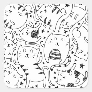 Grappige schetsmatige dansende katten doodles patr vierkante sticker