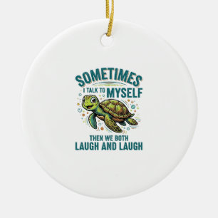 Grappige Schildpad Die Tegen Zichzelf Praat Vintag Keramisch Ornament