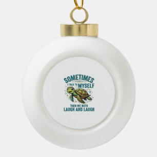 Grappige Schildpad Die Tegen Zichzelf Praat Vintag Keramische Bal Ornament