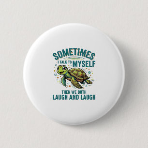 Grappige Schildpad Die Tegen Zichzelf Praat Vintag Ronde Button 5,7 Cm