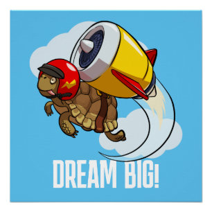 Grappige Schildpad Droom Groot! Motiverende Jet Ca Perfect Poster
