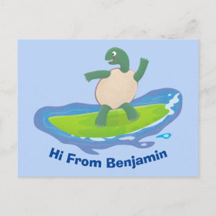 Grappige schildpad golfsurfen cartoon  briefkaart