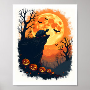 Grappige Schildpad Halloween Silhouet Spookachtige Poster