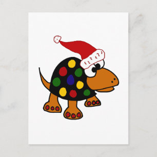 Grappige schildpad in Santa Hat Christmas Art Feestdagenkaart