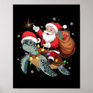 Grappige Schildpad Kerstman Kerst Santa Ridder Zee Poster