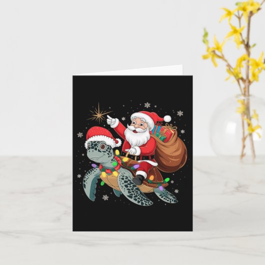 Grappige Schildpad Kerstman Rijden Zee Schildpad X Kaart (Gele Bloem)
