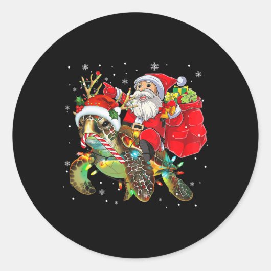 Grappige Schildpad Kerstman Rijden Zee Schildpad X Ronde Sticker (Voorkant)