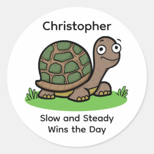 Grappige Schildpad Langzaam En Gestaag Aangepaste  Ronde Sticker
