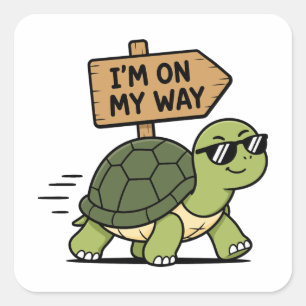 Grappige Schildpad Sticker – Ik Ben Onderweg
