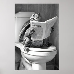 Grappige Schildpad Toiletprint, Krant Lezen Poster