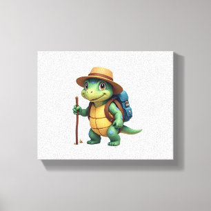Grappige Schildpad Wandelende Grafische Kampeerlie Canvas Afdruk