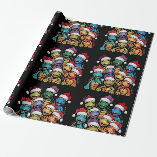 Grappige schildpadden in kerstmuts Abstract Cadeaupapier (Uitgerold)