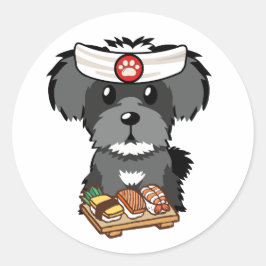 Grappige schnauzer hond is een sushi chef ronde sticker