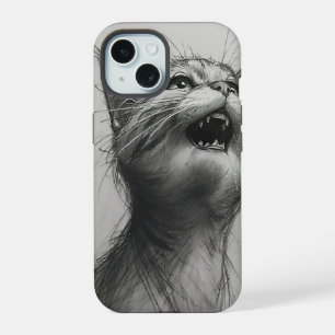 Grappige schreeuwende kat meme zwart en wit iPhone 15 Hoesje