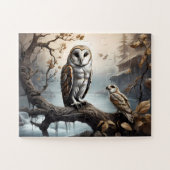 Grappige schuur Uil zittend op tak Legpuzzel (Horizontaal)