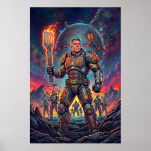 Grappige Sci-Fi Comic Alien Grill Meester Pop Art Poster