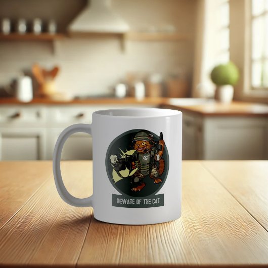 Grappige Sci-Fi Marine Oranje Cat Pas op voor de C Koffiemok
