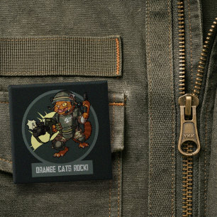 Grappige Science-Fiction-Marine-Oranje Katten Roke Vierkante Button 5,1 Cm