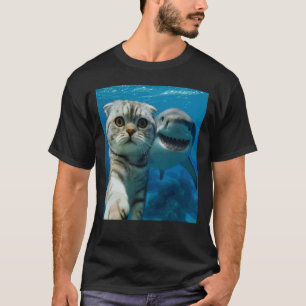Grappige Scottish Fold Kat Selfie met Haai Oceaan T-shirt