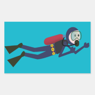 GRAPPIGE SCUBA DUIKER, TANK EN MASKER SCUBA GEAR RECHTHOEKIGE STICKER