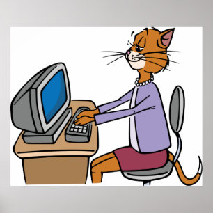 Grappige secretaris Cat Cartoon Office Humor Poster