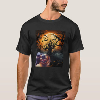 Grappige selfie honden met maan grappige halloween t-shirt