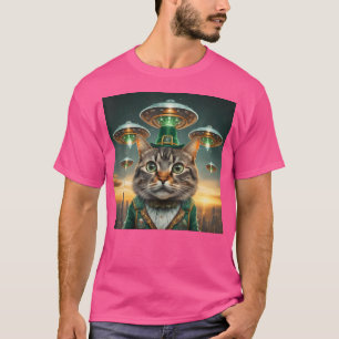 Grappige Selfie Ufo's Cat Kinder Mannen Vrouwen St T-shirt