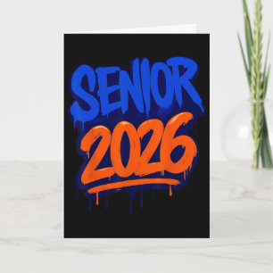 Grappige Senior 2026 Oranje En Blauwe Afstudeerdri Kaart