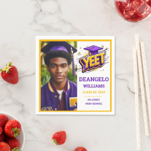 Grappige Senior Yeet Paarse Gouden Afstuderen Servet