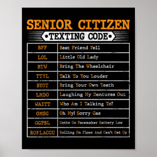 Grappige senioren sms-code voor ouderen poster
