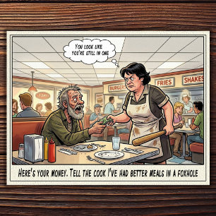 Grappige serveerster leven restaurant humor ansic briefkaart