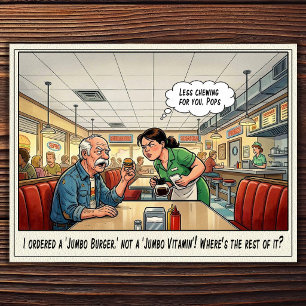 Grappige serveerster leven restaurant humor postk briefkaart
