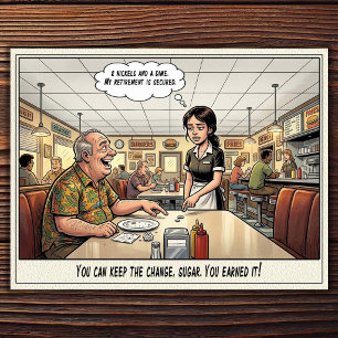 Grappige serveerster leven restaurant humor postk briefkaart