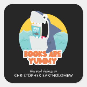 Grappige Shark Bookplate Vierkante Sticker