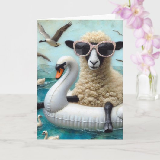 Grappige Sheep Swan Float Alle gelegenheden Kaart (Orchidee)