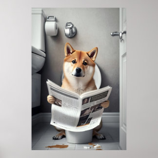 Grappige Shiba Inu-badkamerprint Hond op toilet Poster