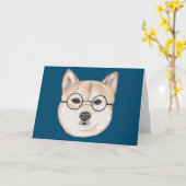 Grappige Shiba Inu Hond met Oversized Bril Kaart (Gele Bloem)