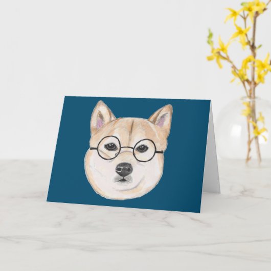 Grappige Shiba Inu Hond met Oversized Bril Kaart (Gele Bloem)