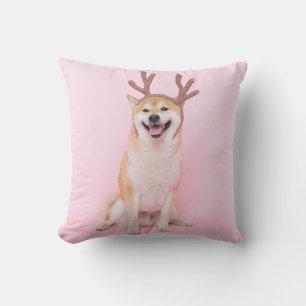 grappige shiba inu met kerstherenkostuum kussen