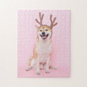 grappige shiba inu met kerstherenkostuum legpuzzel