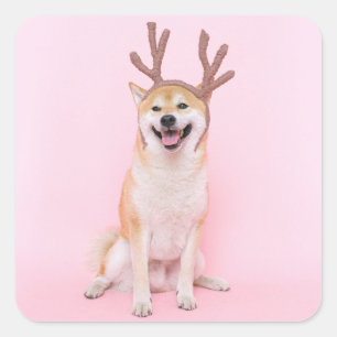 grappige shiba inu met kerstherenkostuum vierkante sticker