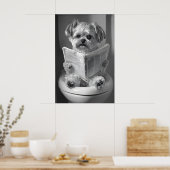 Grappige Shih Tzu badkamerprint, Krant lezen Poster (Keuken)