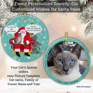 Grappige Siamese kat bezoekt de kerstman met hilar Keramisch Ornament
