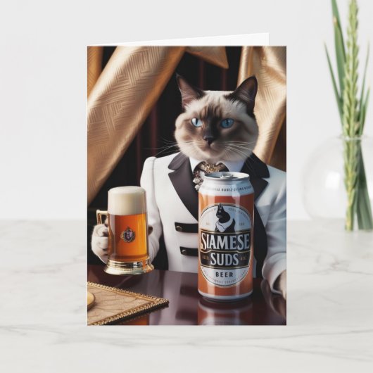 Grappige Siamese Kat Bier Drinker Kaart (Voorkant)