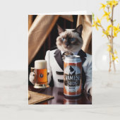 Grappige Siamese Kat Bier Drinker Kaart (Gele Bloem)