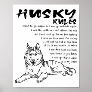 Grappige Siberische Husky Hond Handgetekende Kunst Poster