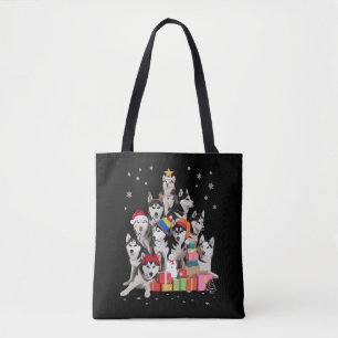 Grappige Siberische Husky Kerstboom Huisdier Hond Draagtas