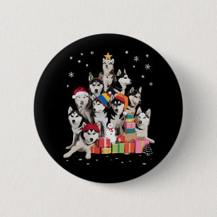 Grappige Siberische Husky Kerstboom Huisdier Hond Ronde Button 5,7 Cm