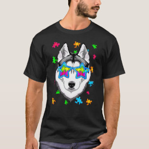 Grappige Siberische Husky Puzzel Autisme Bewustzij T-shirt