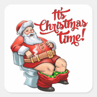 Grappige Sinterklaas Met Een Ruw Kerstmis Vierkante Sticker